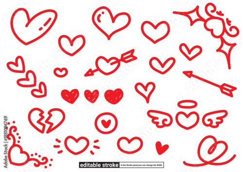 ハートの落書きセット（編集可能なストローク）