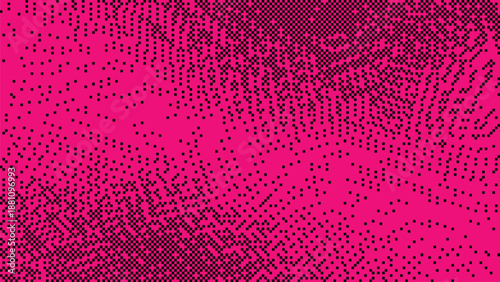 Intense magenta background with black pixel dithered textures creating a warped digital glitch effect with organic flow Vector Illustration
