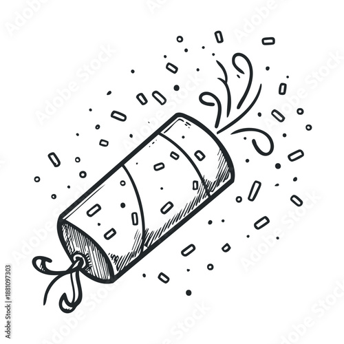 Exploding party popper with flying confetti creates a festive atmosphere perfect for event invitations holiday greetings or cheerful website graphics