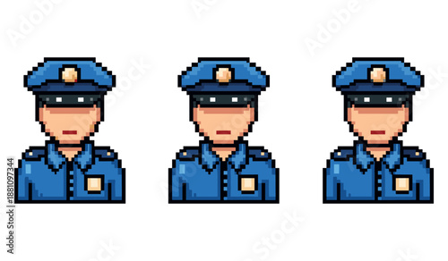 Pixel art police officers in uniform