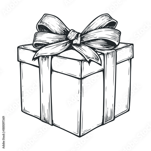 Classic handdrawn gift box with a decorative ribbon bow perfect for holiday promotions birthday celebrations and special occasion marketing materials