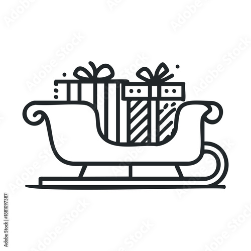 Classic holiday sleigh filled with carefully wrapped presents ready for festive celebrations and winter gifting season promotions.