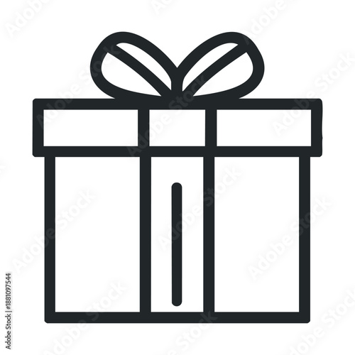 Simple outline icon of a wrapped gift box with a decorative bow perfect for conveying celebration presents holidays and special occasion surprises in various digital and print media