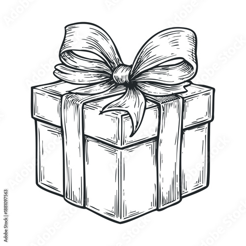 Elegant hand drawn gift box with a decorative ribbon and bow perfect for holiday promotions festive greetings and special occasion marketing materials