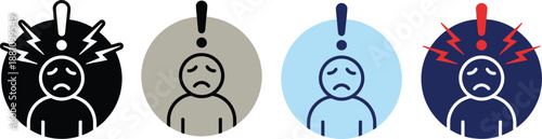 Emotional distress warning icons showing stress anxiety depression alert symbols for mental health awareness and risk monitoring