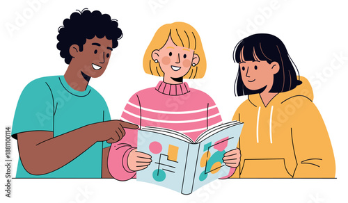 Diverse teen group engaged in learning together