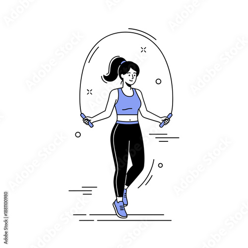 Young hispanic female jumping rope in fitness attire for exercise