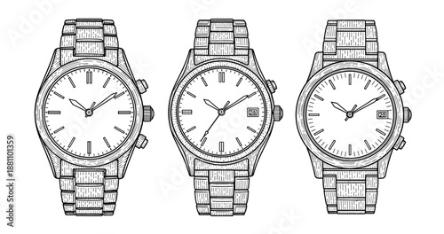 Vintage analog wristwatches with metal bands and detailed engravings