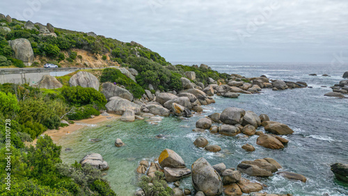 Aerial drone shot of Cape town South Africa showing Atlantic ocean and camps bay area