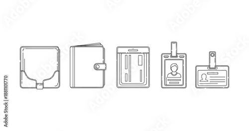 Collection of various identification card holders and cases in line art