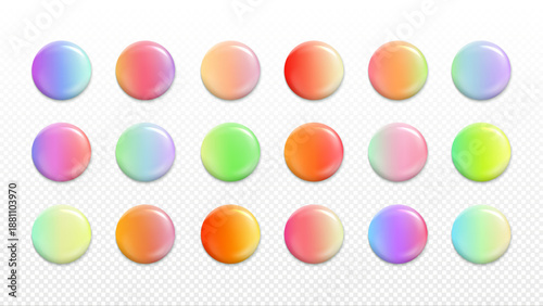 Color gradient palette. Glossy 3D round button set in vibrant colors for modern design, app and web UI interfaces
