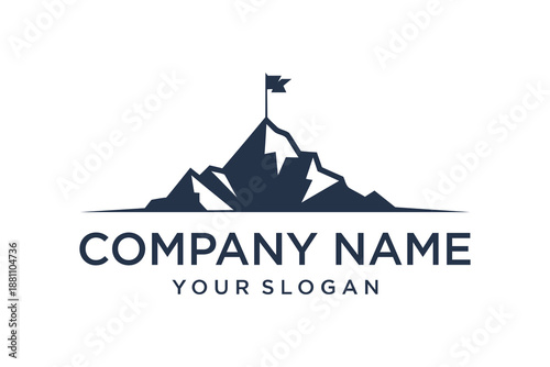Mountain Peak Flag Logo Design Symbolizing Business Achievement and Success