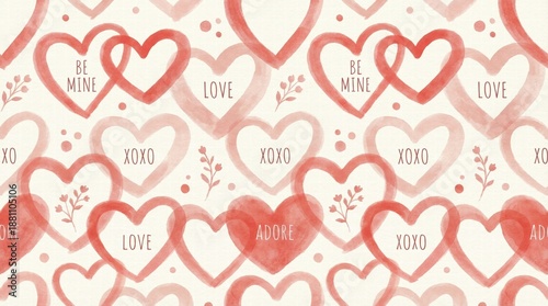 Romantic Valentine’s Day Mockup with Heart Cookies and Gift Box.Hand-Painted Watercolor Hearts Seamless Pattern on White Background.Playful Lips and Kisses Seamless Pattern with Mockups