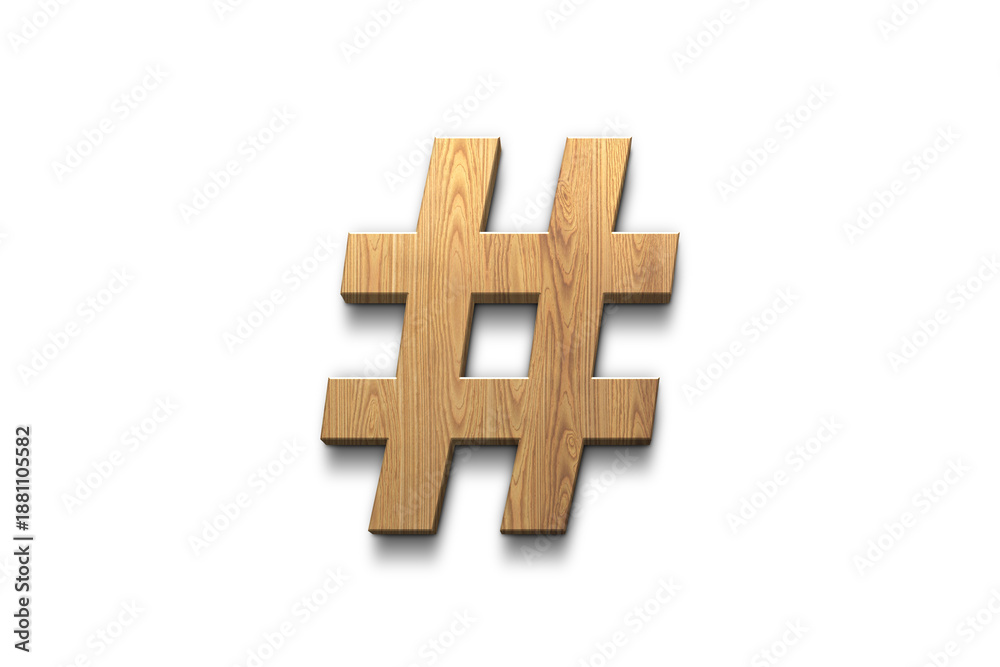 Obraz premium 3D wooden logo design of Hash on white background.