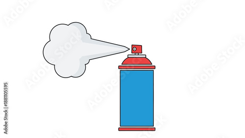 a blue and red spray can with white spray coming out