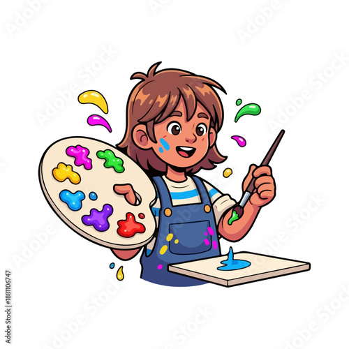 Cheerful Young Artist Painting Holding Palette and Brush Art Hobby