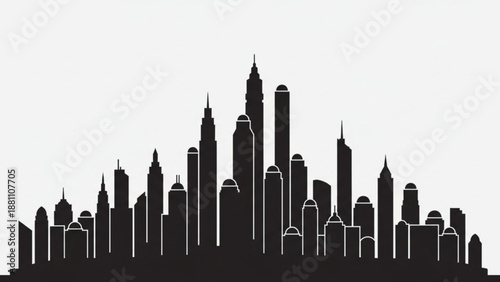 Black silhouette of a city skyline with tall buildings