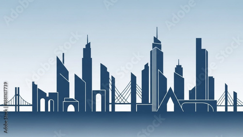 City skyline silhouette with modern buildings and bridges in dark blue