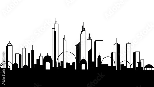 Black silhouette of a city skyline with skyscrapers