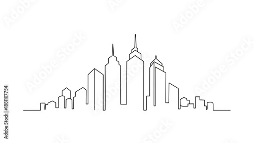 City skyline with skyscrapers and buildings in a simple line drawing style