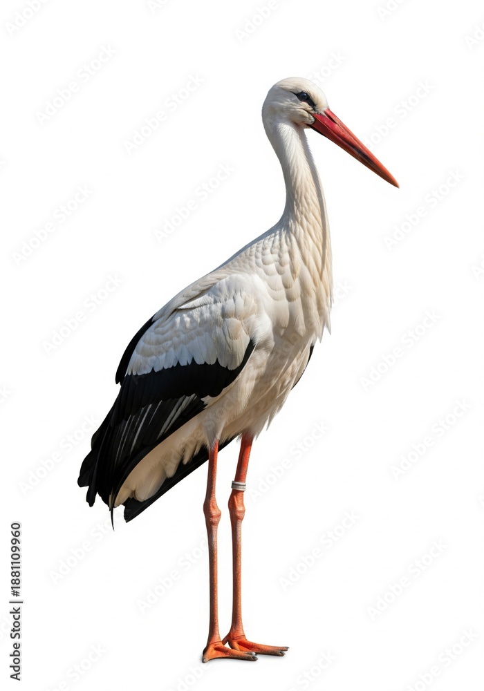 Obraz premium Large stork bird isolated for nature wildlife and migration concepts on white background