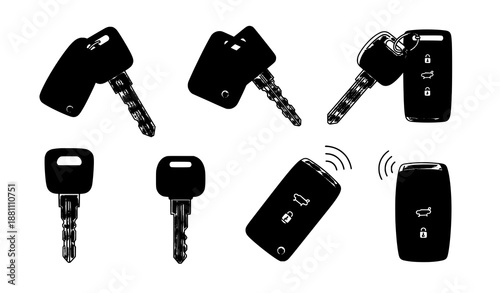 Modern car key icon set with remote fobs vector illustration for automotive service and app design