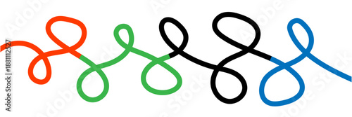 Collection colorful bold curved lines with loops isolated on background. Hand drawn bold grunge wavy and swirled brush strokes. treble clef made of green and yellow