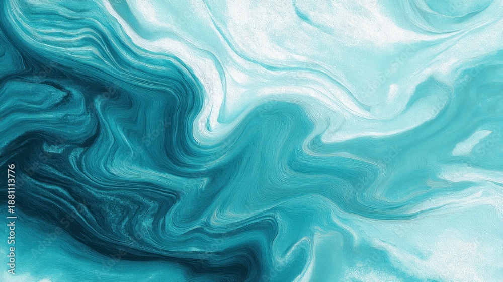 Obraz premium Abstract turquoise and white fluid art with swirling patterns