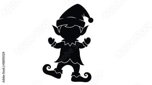 a black silhouette of an elf with a hat and boots