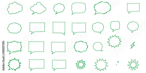 Vector set of hand drawn vintage speech bubble icons and cloud frames featuring a collection of cartoon talk message labels for creative illustration design elements