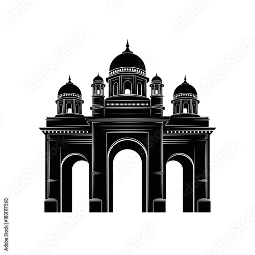 Black and white illustration of gateway of india monument in mumbai city