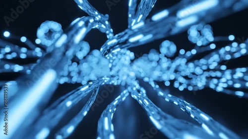 Abstract Blue Light Trails and Particles Flowing in a Dark Digital Space Representing Data Transfer and Connectivity.