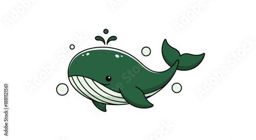 Cartoon whale illustration green color isolated on white background