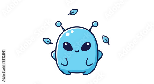 Cute cartoon alien character with big eyes and antenna isolated on white