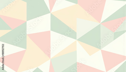 Patrón geométrico de triángulos y polígonos, diseño plano, minimalista, tonos suaves pastel, líneas limpias, fondo de mosaico moderno, formas poligonales, dibujo de figuras simples multicolor. 