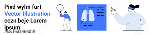 Individuals analyzing a medical chart featuring lungs diagram. Ideal for healthcare, science, research, education, presentations, innovation, technology, simple landing page