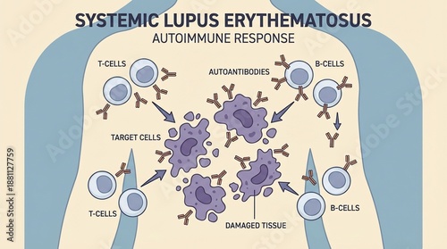 Medical illustration of Systemic Lupus Erythematosus autoimmune response mechanism