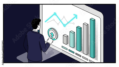 Businessman analyzing financial data on interactive digital screen