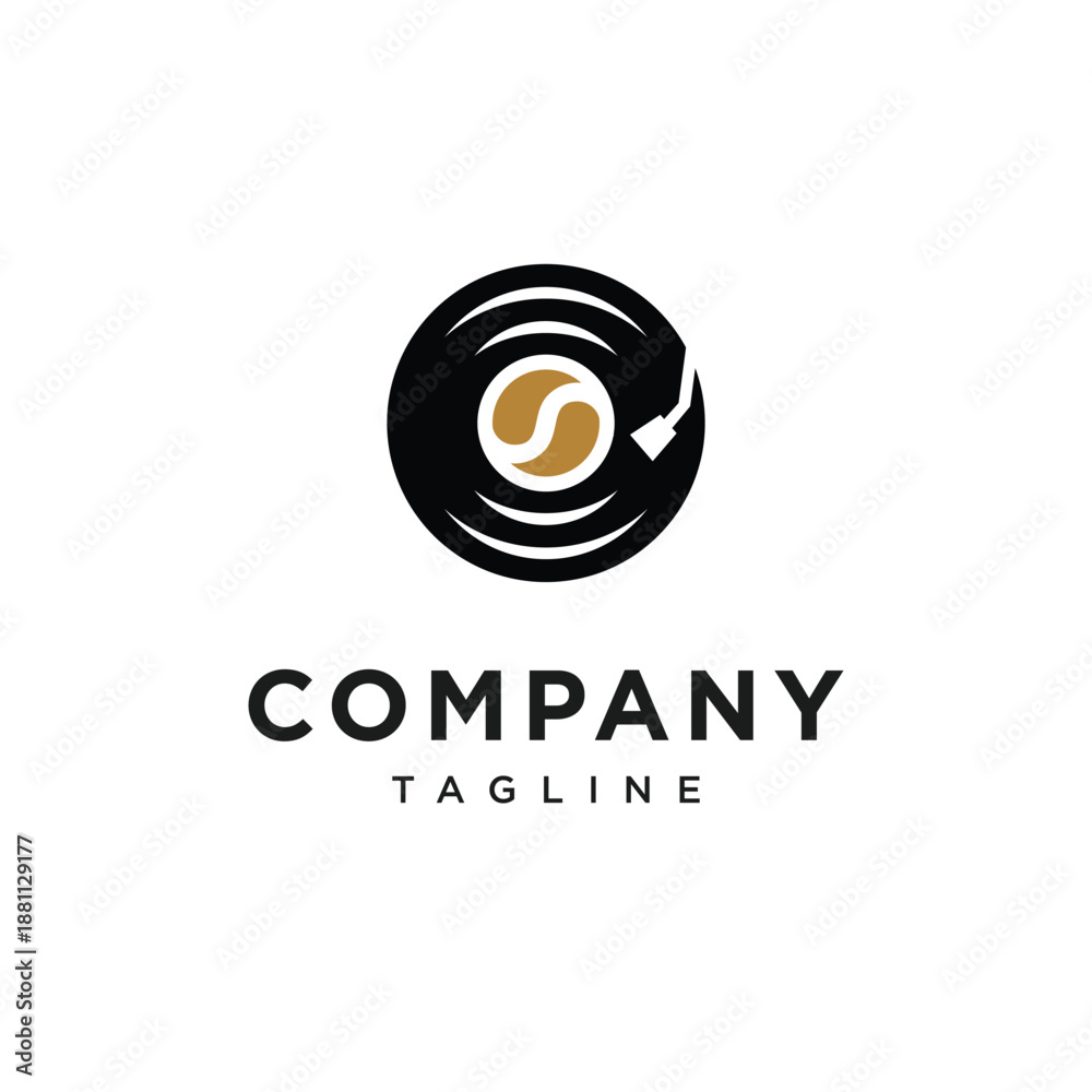 Fototapeta premium Coffee Bean Record Logo Icon Vector