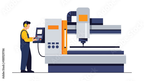 Modern industrial cnc machine with operator in factory setting