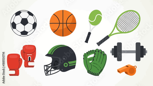 Colorful sports equipment set featuring popular balls and gear