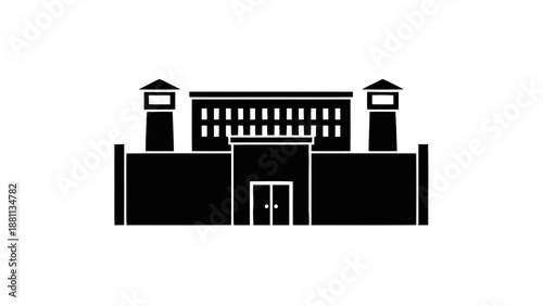 Vector illustration of a secure correctional facility building outline icon, on transparent background