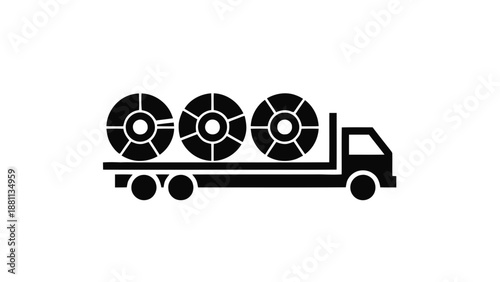 Vector illustration of a flatbed truck carrying industrial coils, on transparent background