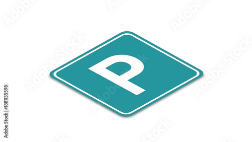 Isometric blue parking sign icon with white letter p on square background