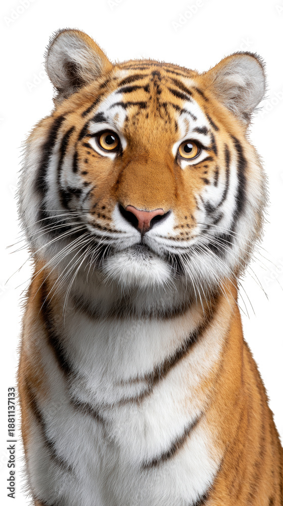 Fototapeta premium Majestic Tiger Portrait with Striking Features and Intense Gaze in Realistic Style