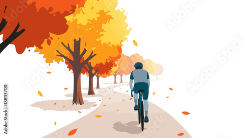 Cyclist enjoying a scenic ride through vibrant autumn landscape