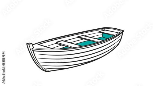 Simple rowboat with teal interior on white background