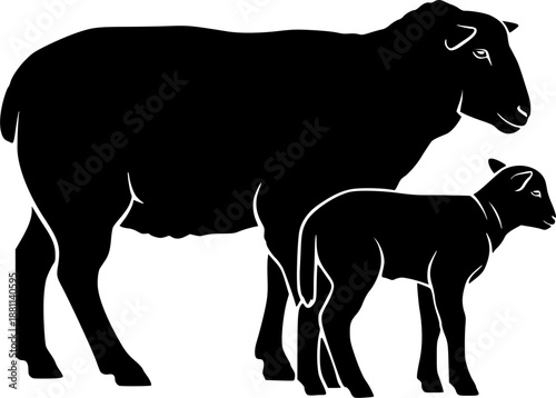 Sheep lamb farm mammal black silhouette animal. Vector Illustrator.
