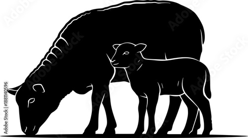 Sheep lamb farm mammal black silhouette animal. Vector Illustrator.
