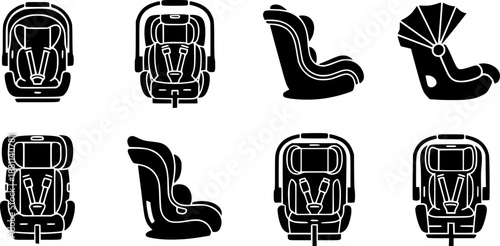 Baby car seat vector black set icon.
